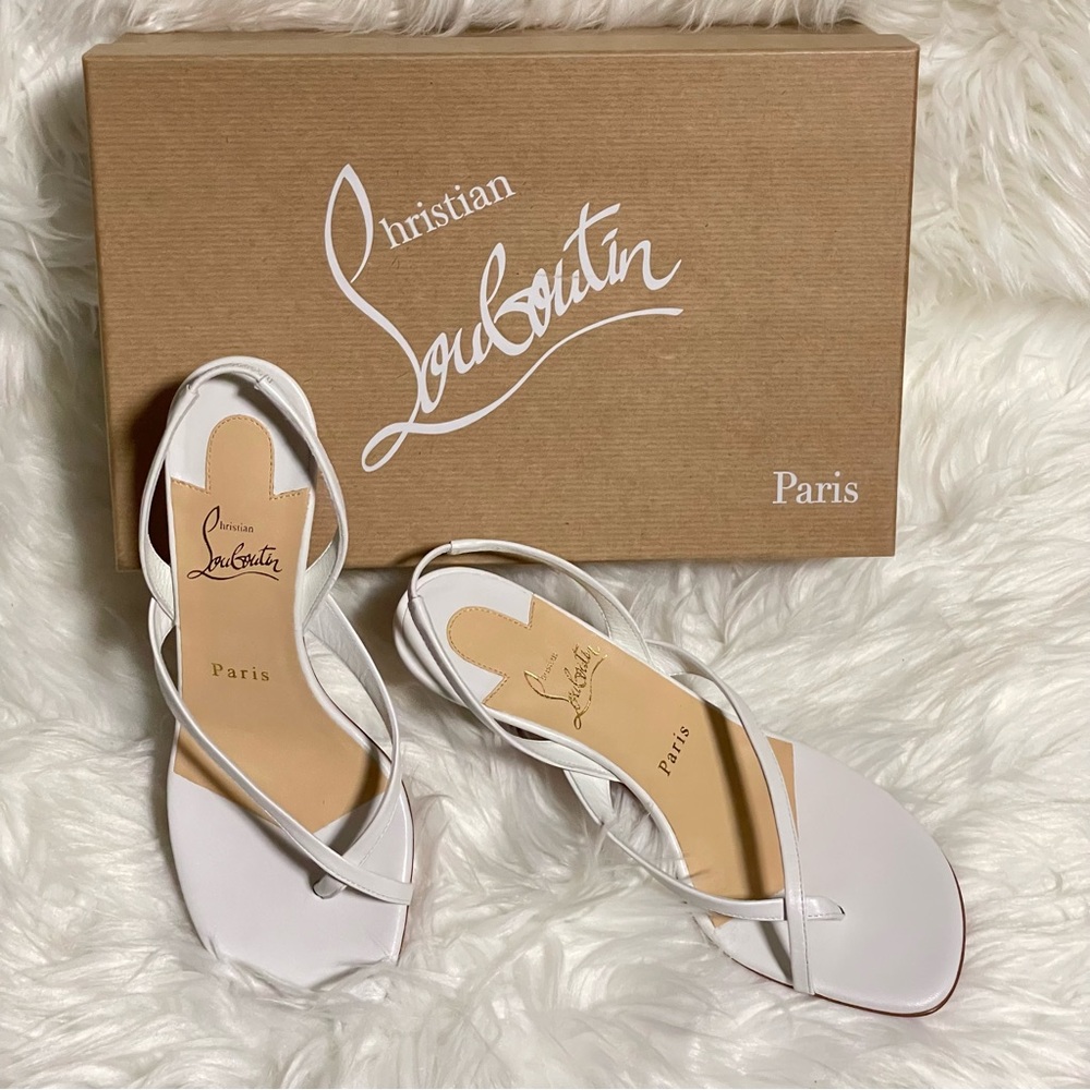 CHRISTIAN LOUBOUTIN Taralita 55 Leather Slingback Thong Sandals White 37